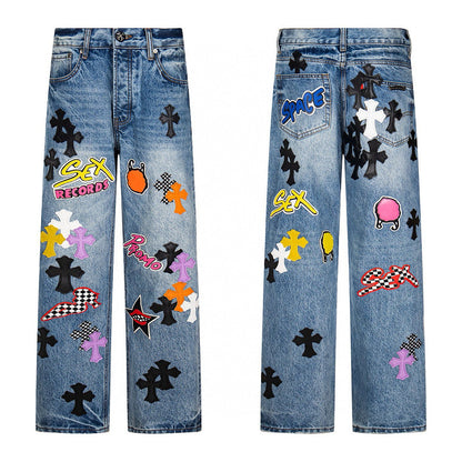 Chrome Hearts Sex Octopus Multi-logo Patchwork Washed Jeans 844