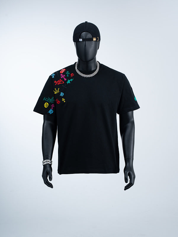 Chrome Hearts Cross Crown Colorful Embroidered Short-Sleeve T-Shirt 2662