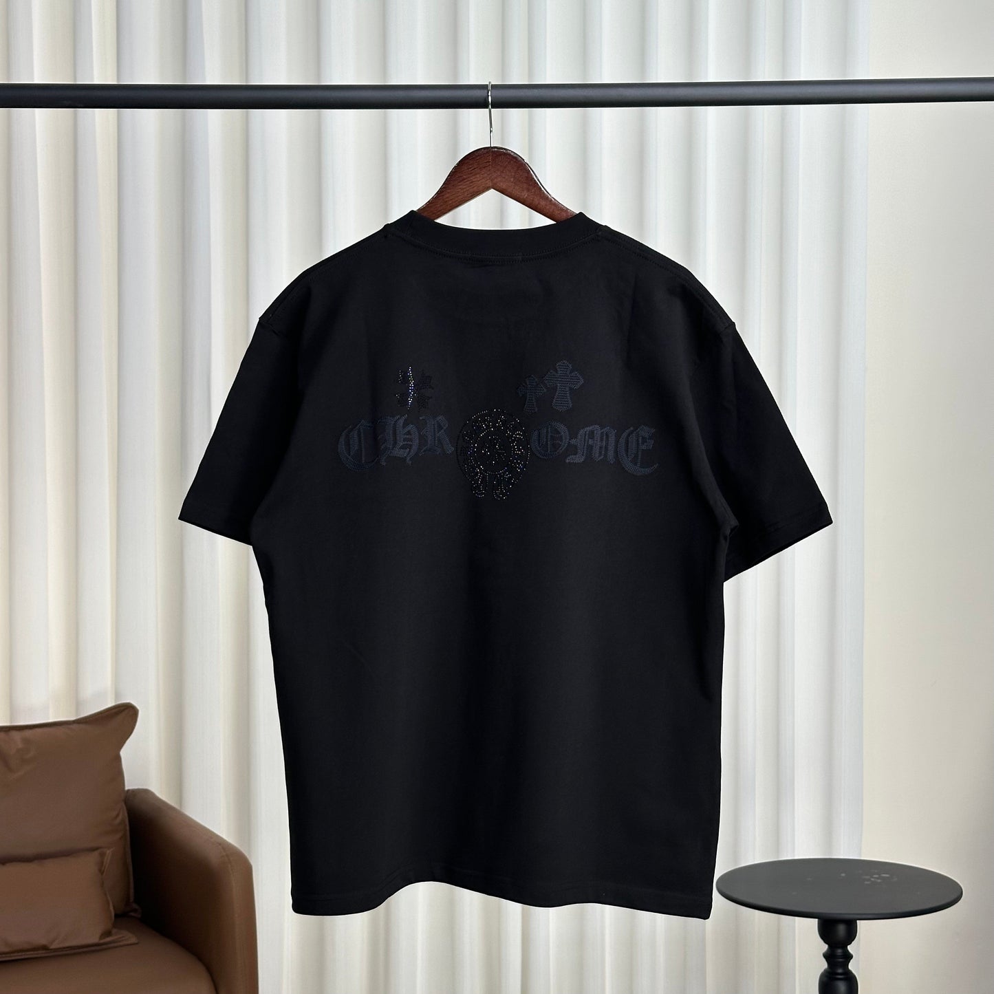 Chrome Hearts Rhinestone + Embossed Slogan Short-Sleeve T-Shirt 2609