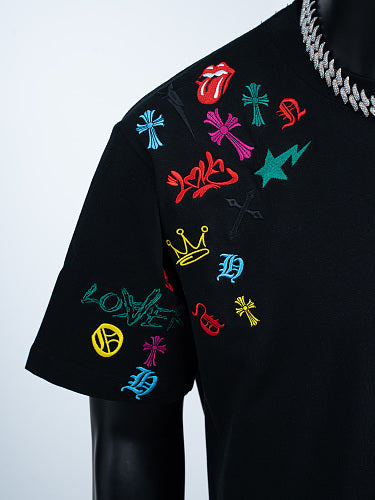 Chrome Hearts Cross Crown Colorful Embroidered Short-Sleeve T-Shirt 2662