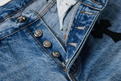 Chrome Hearts Sex Octopus Multi-logo Patchwork Washed Jeans 844