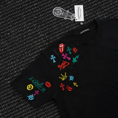 Chrome Hearts Cross Crown Colorful Embroidered Short-Sleeve T-Shirt 2662