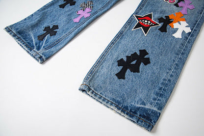 Chrome Hearts Sex Octopus Multi-logo Patchwork Washed Jeans 844
