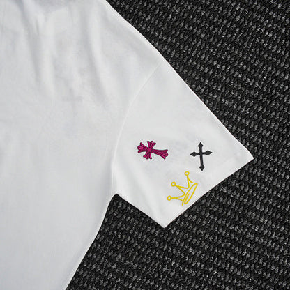 Chrome Hearts Cross Crown Colorful Embroidered Short-Sleeve T-Shirt 2662