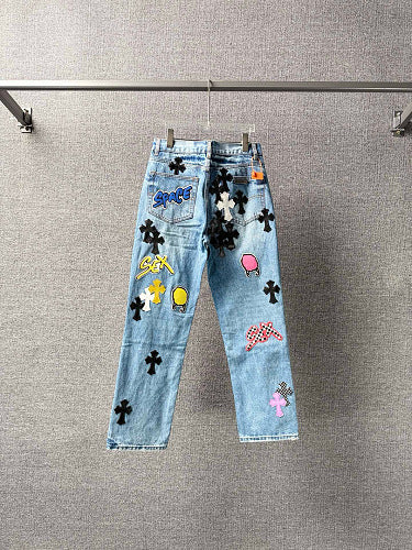 Chrome Hearts Sex Octopus Multi-logo Patchwork Washed Jeans 844