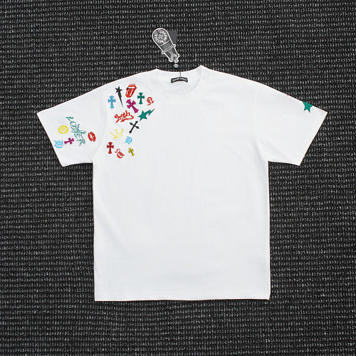 Chrome Hearts Cross Crown Colorful Embroidered Short-Sleeve T-Shirt 2662