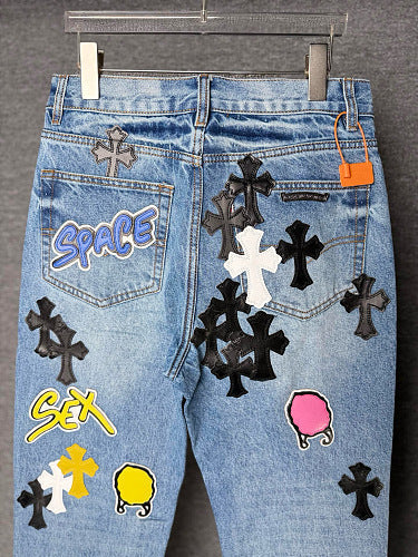 Chrome Hearts Sex Octopus Multi-logo Patchwork Washed Jeans 844