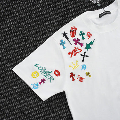 Chrome Hearts Cross Crown Colorful Embroidered Short-Sleeve T-Shirt 2662