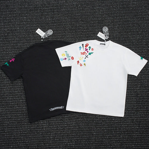 Chrome Hearts Cross Crown Colorful Embroidered Short-Sleeve T-Shirt 2662