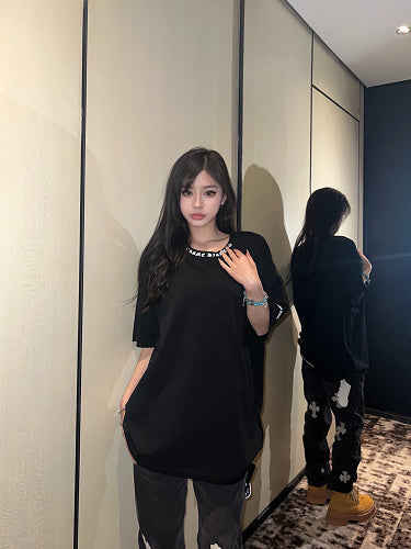 Chrome Hearts Seven-Color Short-Sleeve T-Shirt with Sanskrit Watch Pocket and Letter Print on Neckline