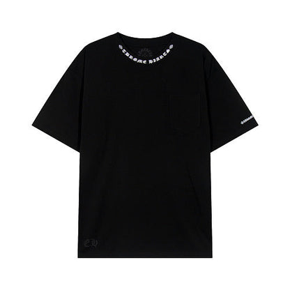 Chrome Hearts Seven-Color Short-Sleeve T-Shirt with Sanskrit Watch Pocket and Letter Print on Neckline