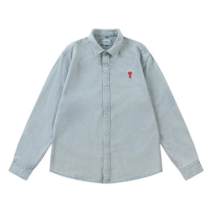 Ami Heart Logo Embroidered Denim Shirt 816