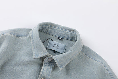 Ami Heart Logo Embroidered Denim Shirt 816