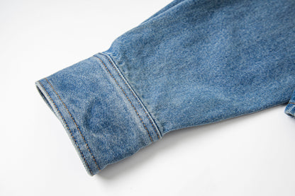 Ami Classic Heart Embroidered Cropped Denim Shirt 847