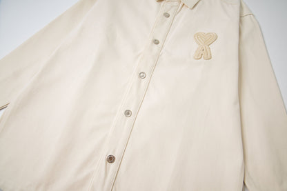 Ami Classic Heart Embroidered Long-Length Denim Shirt 848