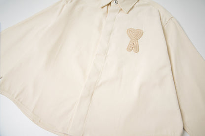 Ami Classic Heart Embroidered Cropped Denim Shirt 847